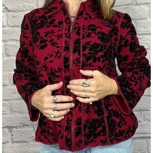 Sara Isabella Felted Wool Blend Shacket/Zip Up Sweater with Velour Embossing